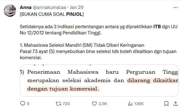 reaksi netizen pengguna twitter: Anna dengan adanya pinjol di ITB 